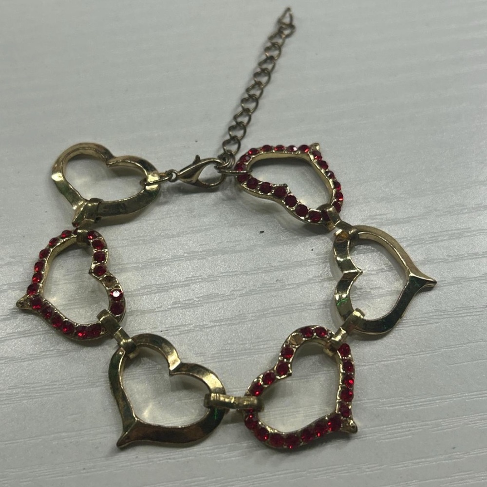 Gold Heart Bracelet with Red Accents